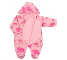 Zateplená dojčenská kombinéza s kapucňou Baby Service Slony ružová